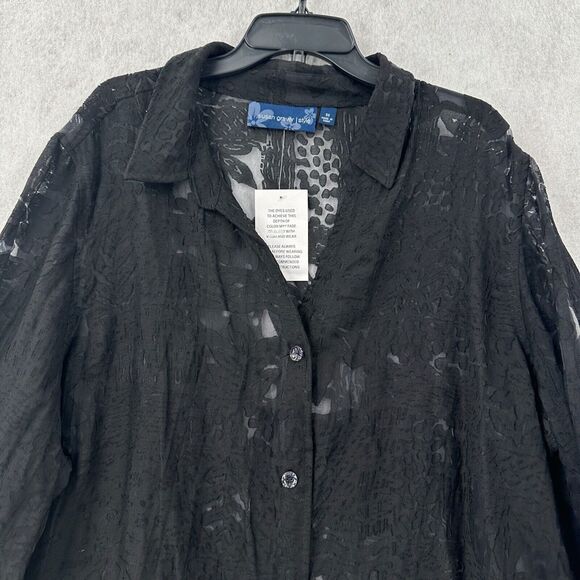 NWT SUSAN GRAVER Blouse Womens 3X Black Burnout Sheer Popover Button Top - Picture 5 of 10